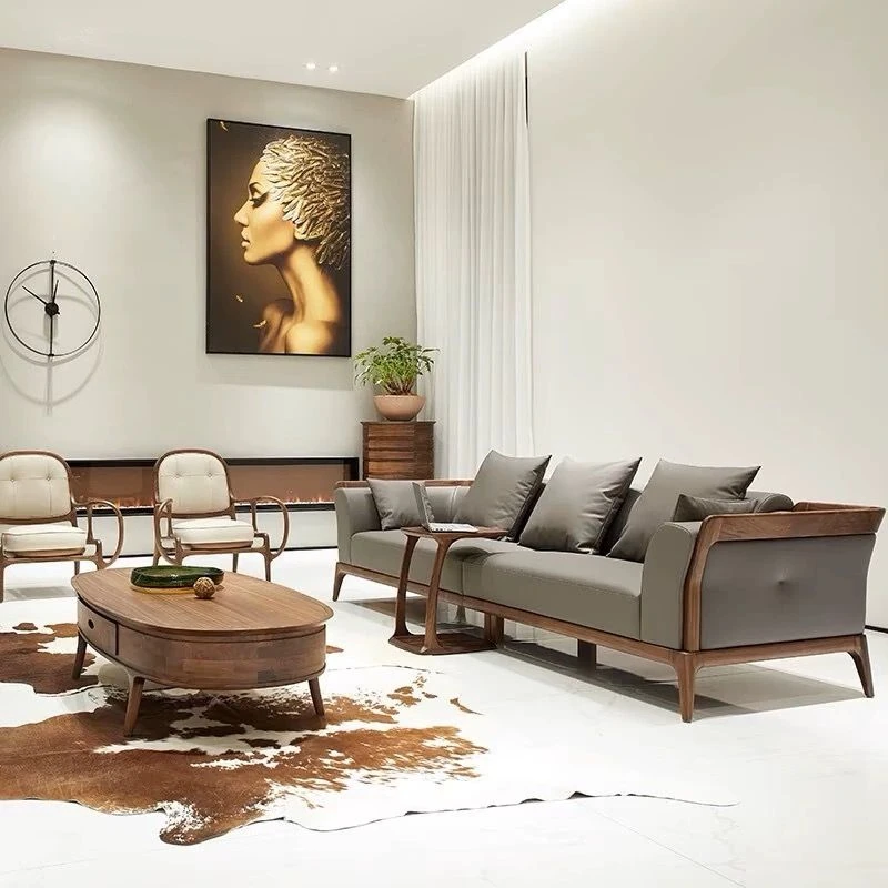 北美黑胡桃实木沙发现代轻奢简约风格家具家用直排客厅家具可拆洗