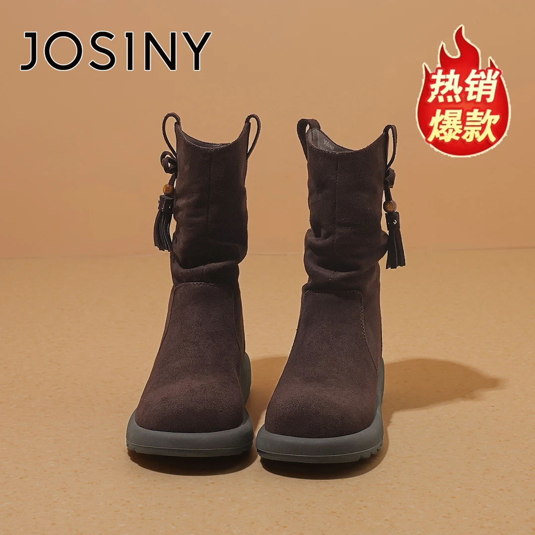 卓诗尼堆堆短靴女款2025新款秋季平底中筒复古西部勃肯英伦马丁靴