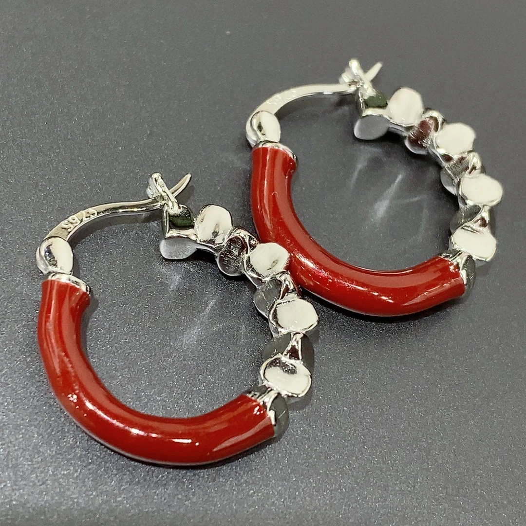 925银耳饰 安哥拉红碎银子大耳扣