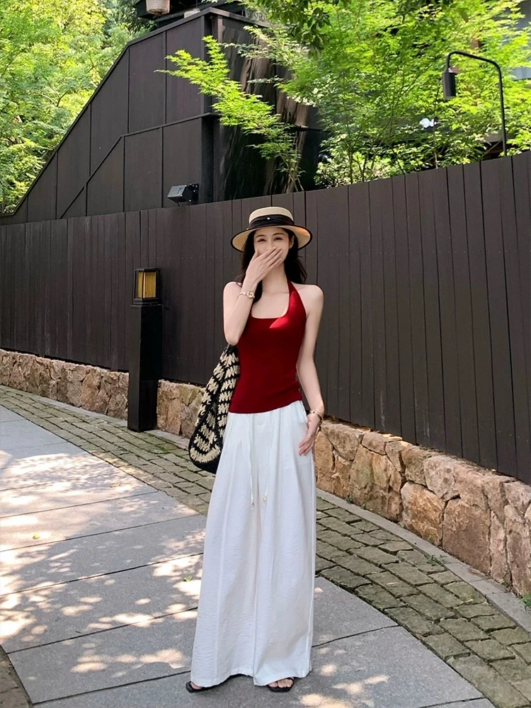 纯棉甜酷辣妹风U领挂脖式吊带背心女装夏季新款纯欲修身显瘦上衣