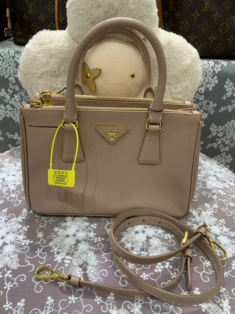 99新 Prada/普拉达 Galleria粉色牛皮杀手包 单肩斜挎手拎包