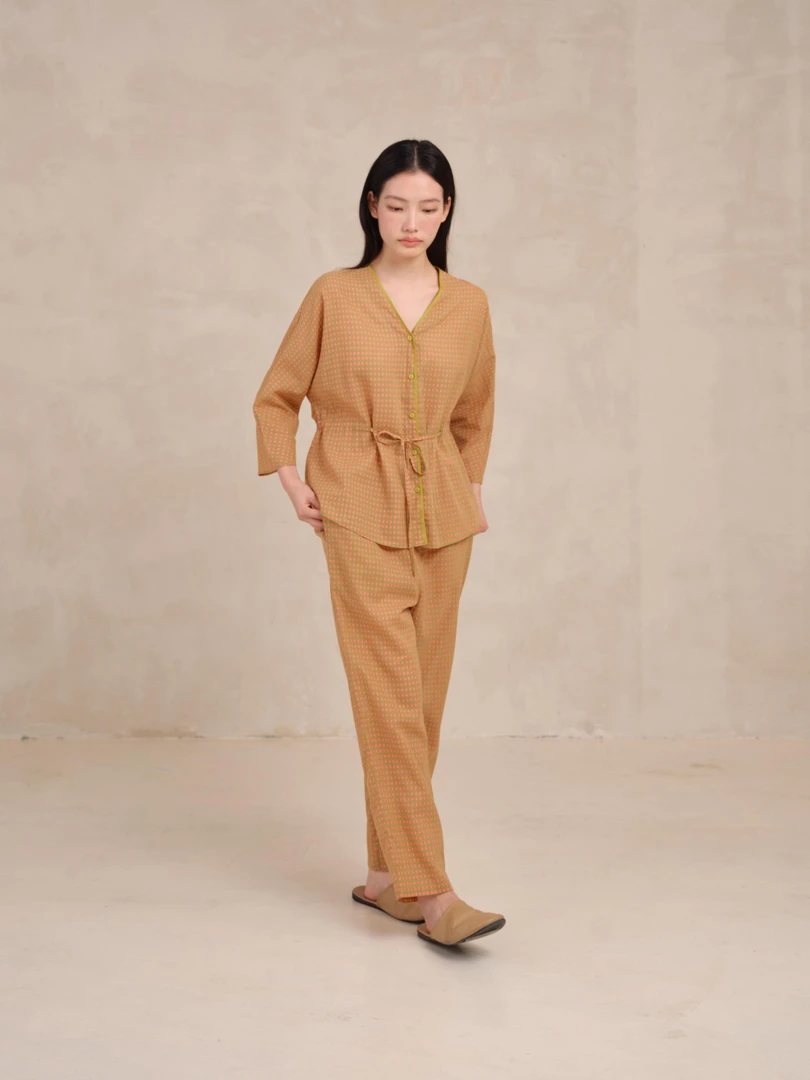 宽画25年秋冬新款女士家居套装复古格纹系列92060