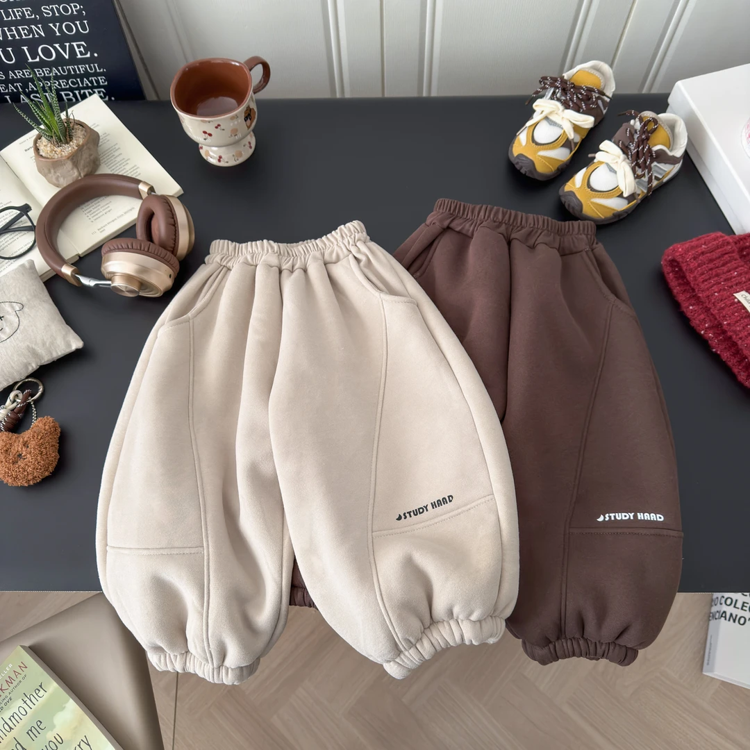 【加绒加厚】最新款拼接韩系休闲加绒长裤男女童百搭潮童装