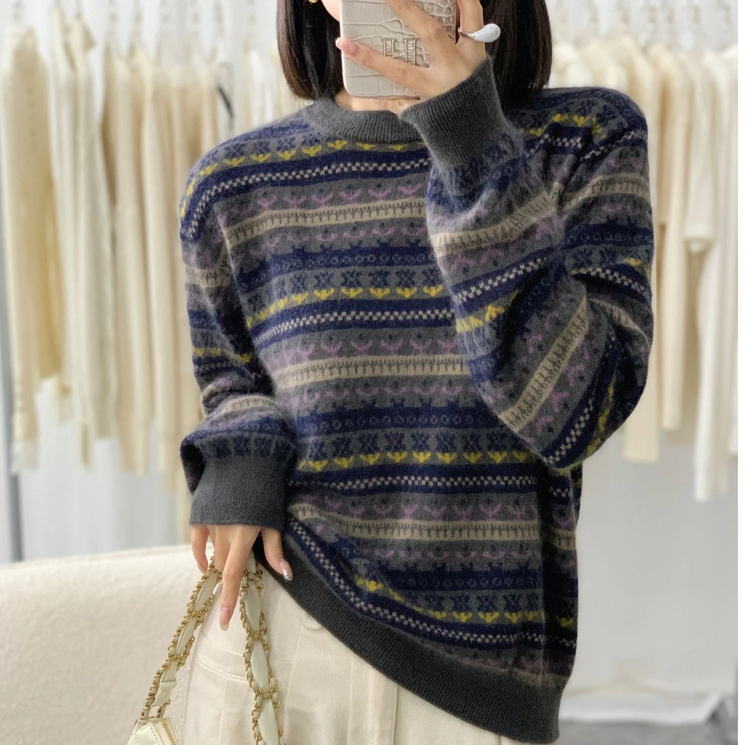 【嘉一】秋冬气质休闲撞色针织衫668566