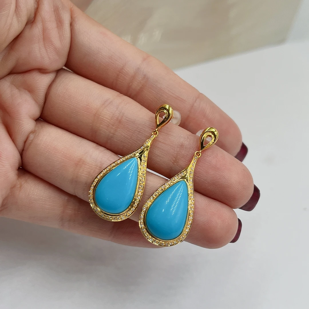 G18K金镶嵌天然原矿绿松石耳环