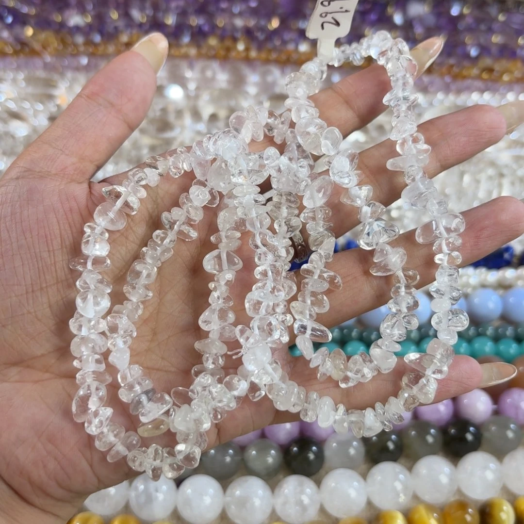 玛瑙/玉髓未镶嵌珠宝半成品天然白水碎碎绕手四圈