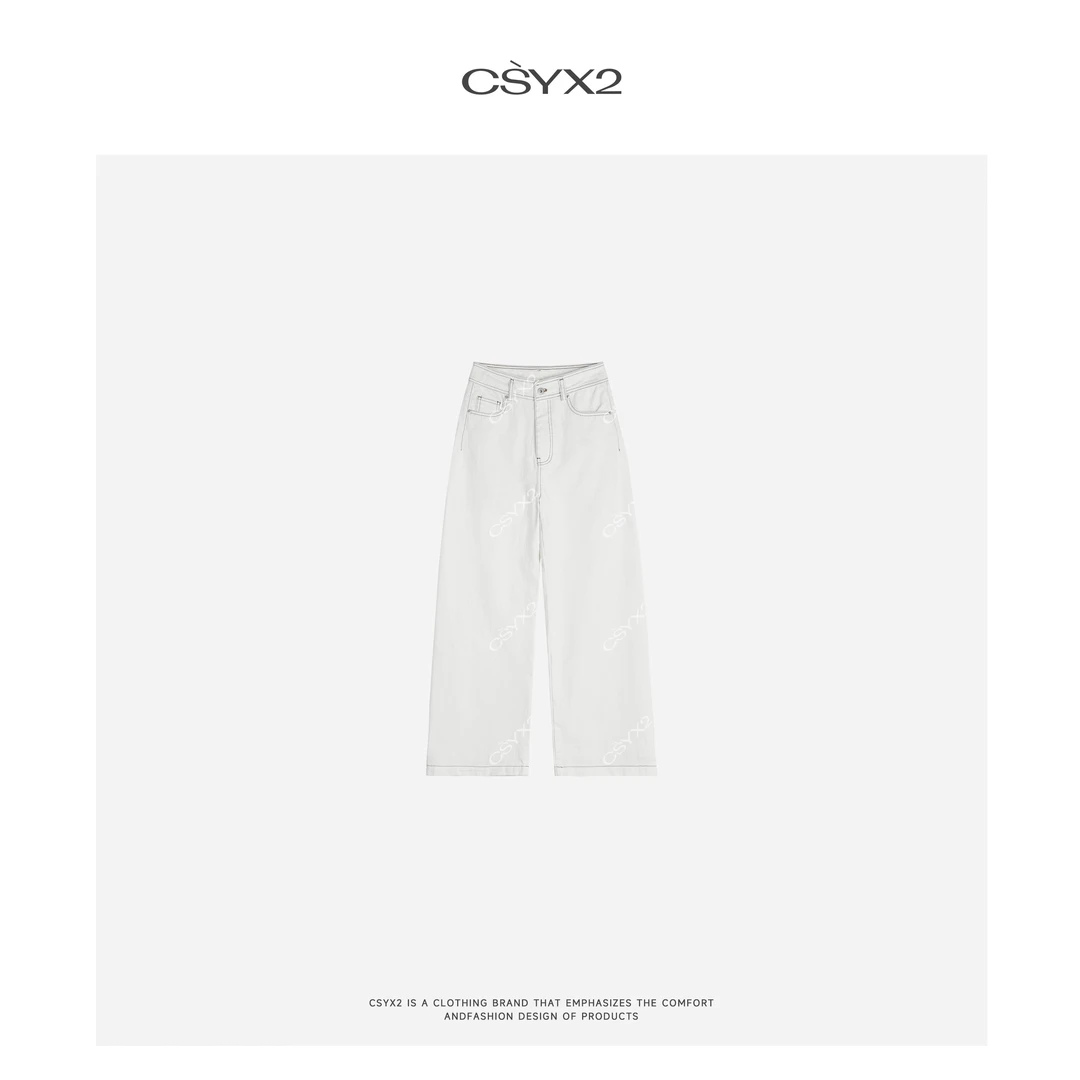 CsyX2-2025S/S夏季新款 100%棉设计款明线奶油牛仔裤K20667
