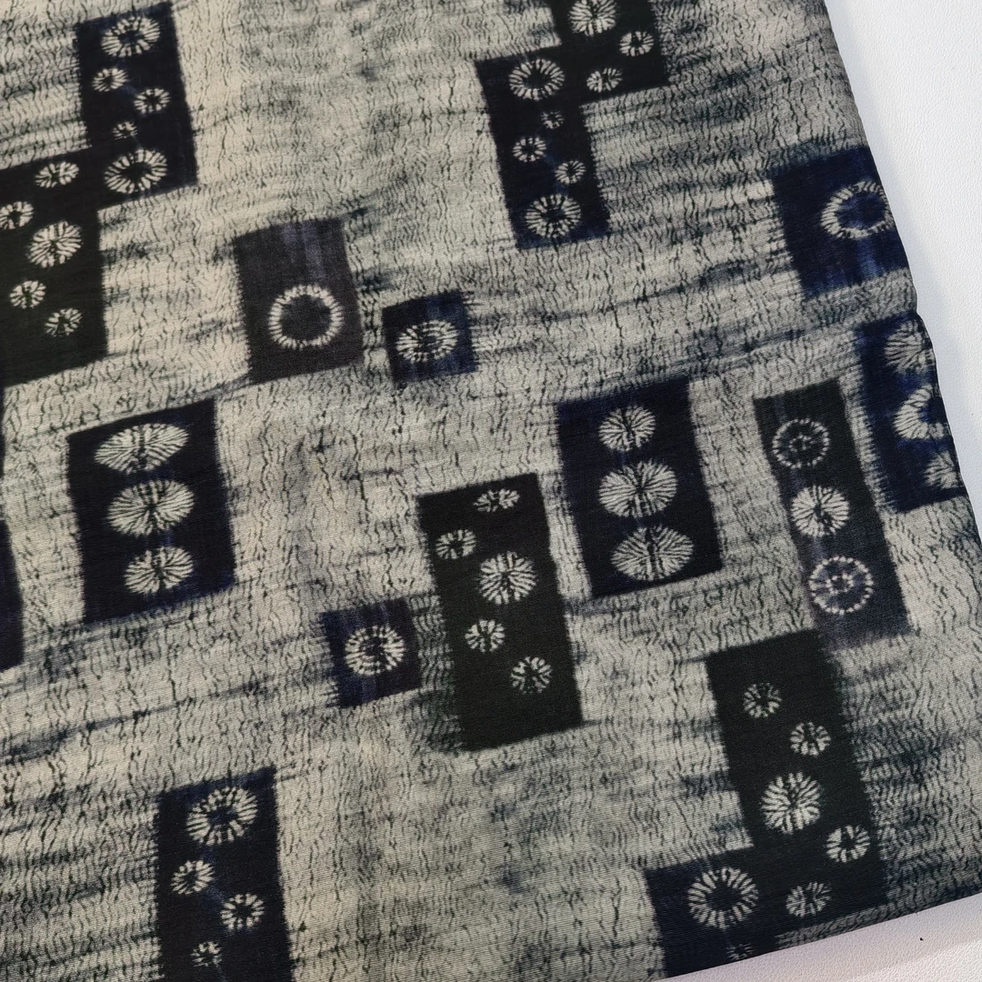 天丝麻苎麻布料黑色块块夏天连衣裙套装衬衣裤子面料