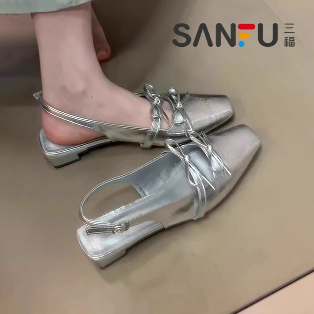 三福包头凉鞋女夏季2025新款法式百搭仙女风配裙子蝴蝶结粗跟凉鞋