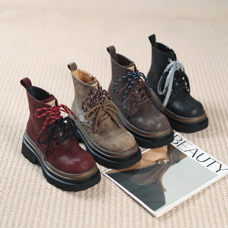 【渔】厚底内增高13CM筒高12CM真皮女士马丁靴短靴百搭LX50906