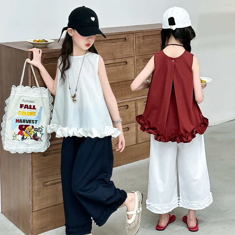 女童夏季套装无袖2025新款女大童韩版背心八分裤两件套洋气夏装潮