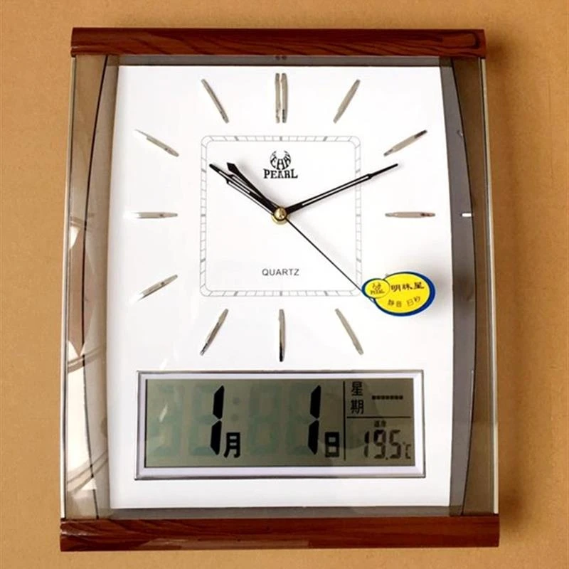 包邮高档钟表PW066扫描静音带温度日历星期时尚客厅挂钟