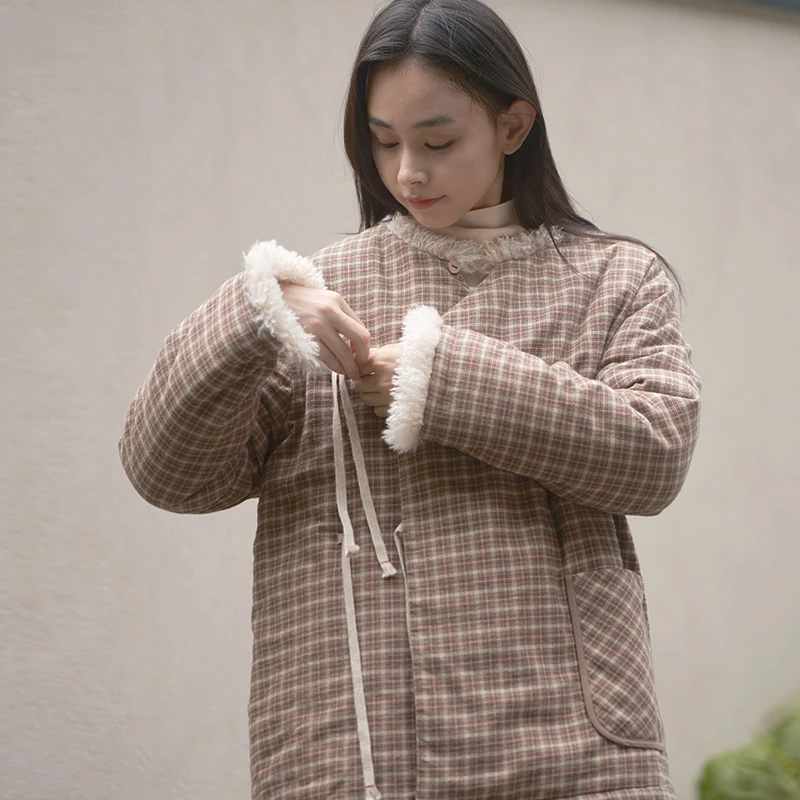 朵朵可可睡衣女2024秋冬季纯棉夹棉加绒斜襟家居服套装DW242CZ015