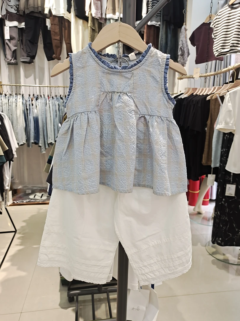 女童夏季新款洋气套装格子衬衫休闲裤宽松两件套服装舒适柔软透气