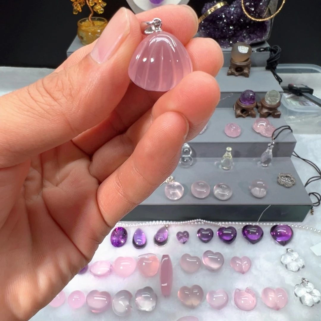 紫晶眼镜银S925镶嵌A****?粉水晶贝壳