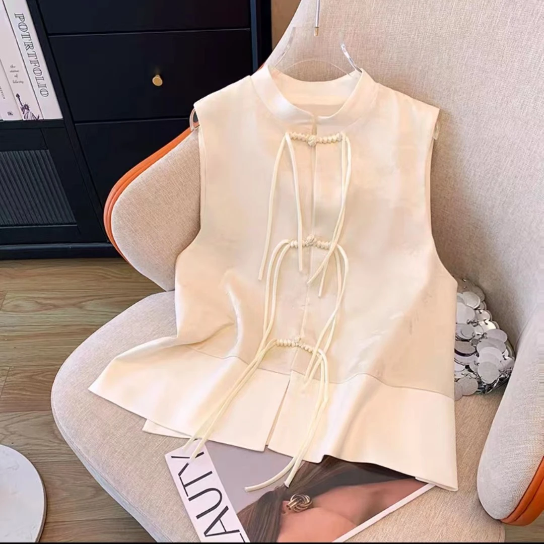 新中式国风无袖马甲流苏盘扣上衣坎肩女2025春季新款马夹8809长56