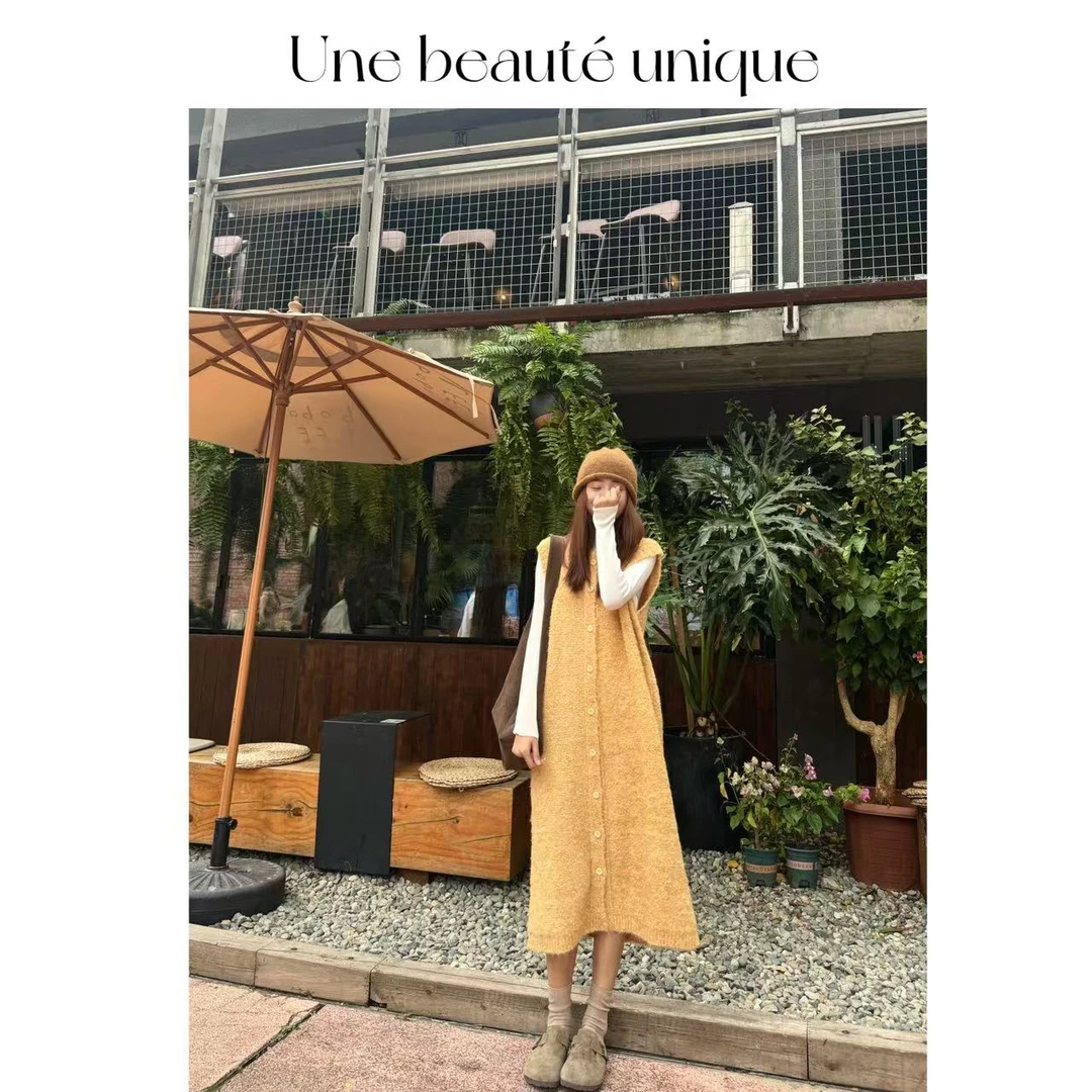 【卡尔皮】秋冬时尚减龄显瘦长款马甲连衣裙软糯毛衣