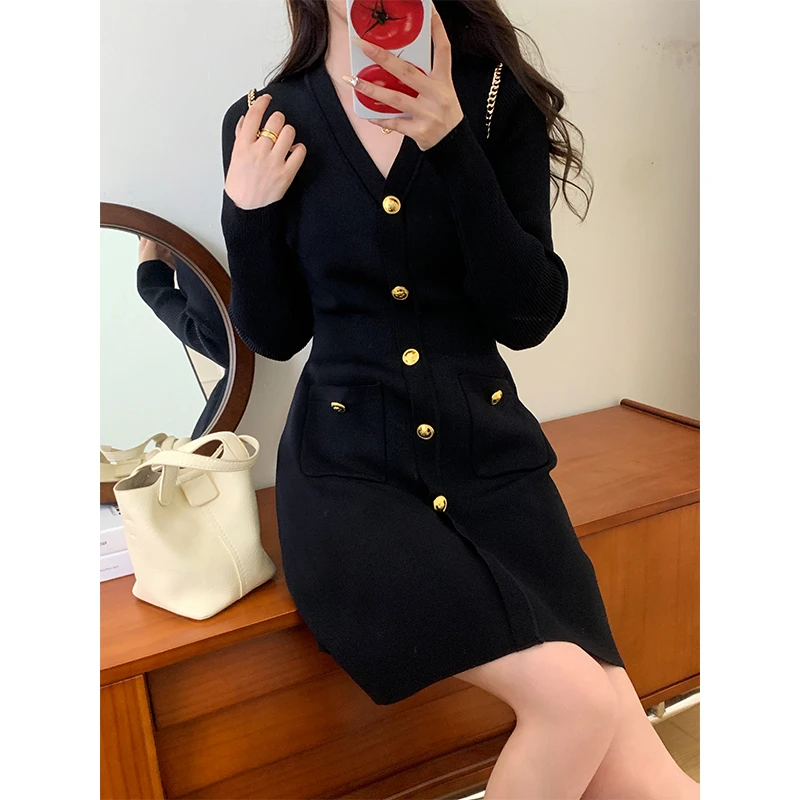 黑色高冷御姐风独特裙子2025早春新款女装修身高端精致显瘦连衣裙