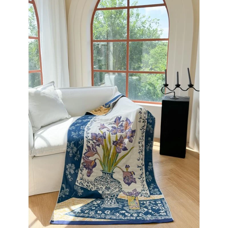 【蓝色青瓷】成人家用吸水加大纱布浴巾