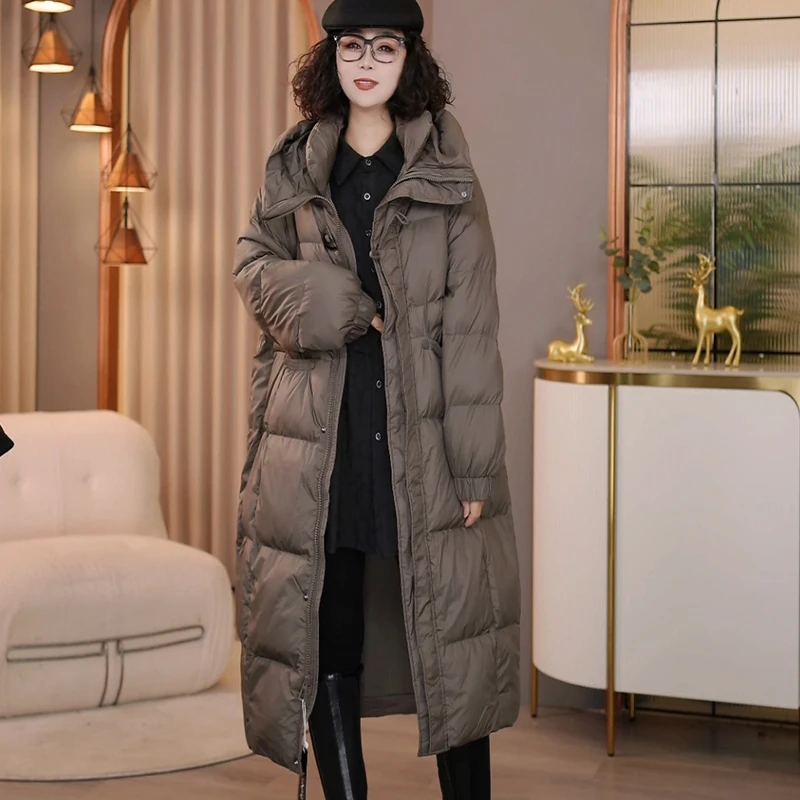 8643冬季新款韩版2025宽松休闲时尚长款连帽羽绒服女