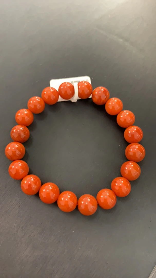 南红九口火焰纹柿子红单圈手串9mm+