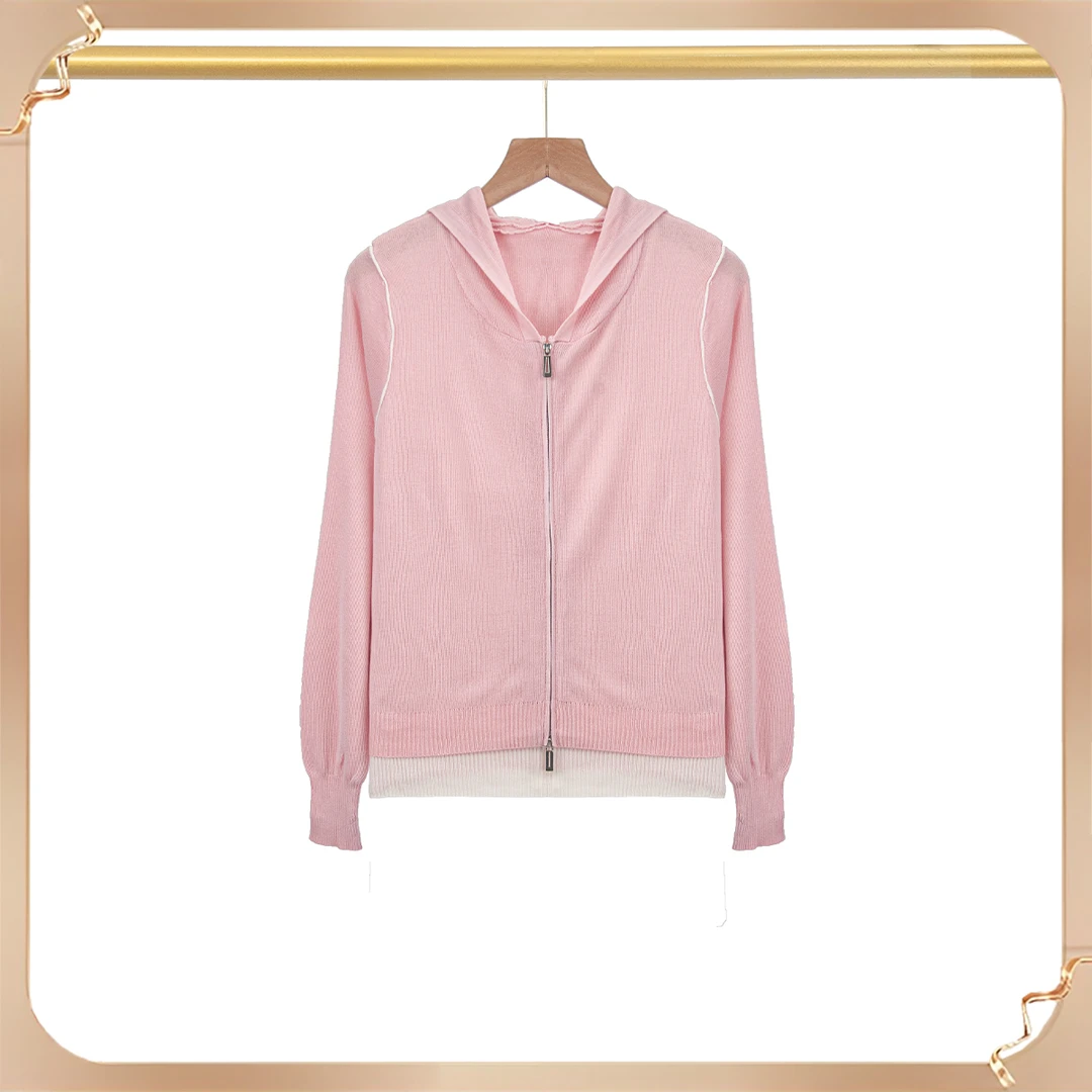 【妞妞】欧若风韩版显瘦减龄双拉链连帽假两件针织衫0217666