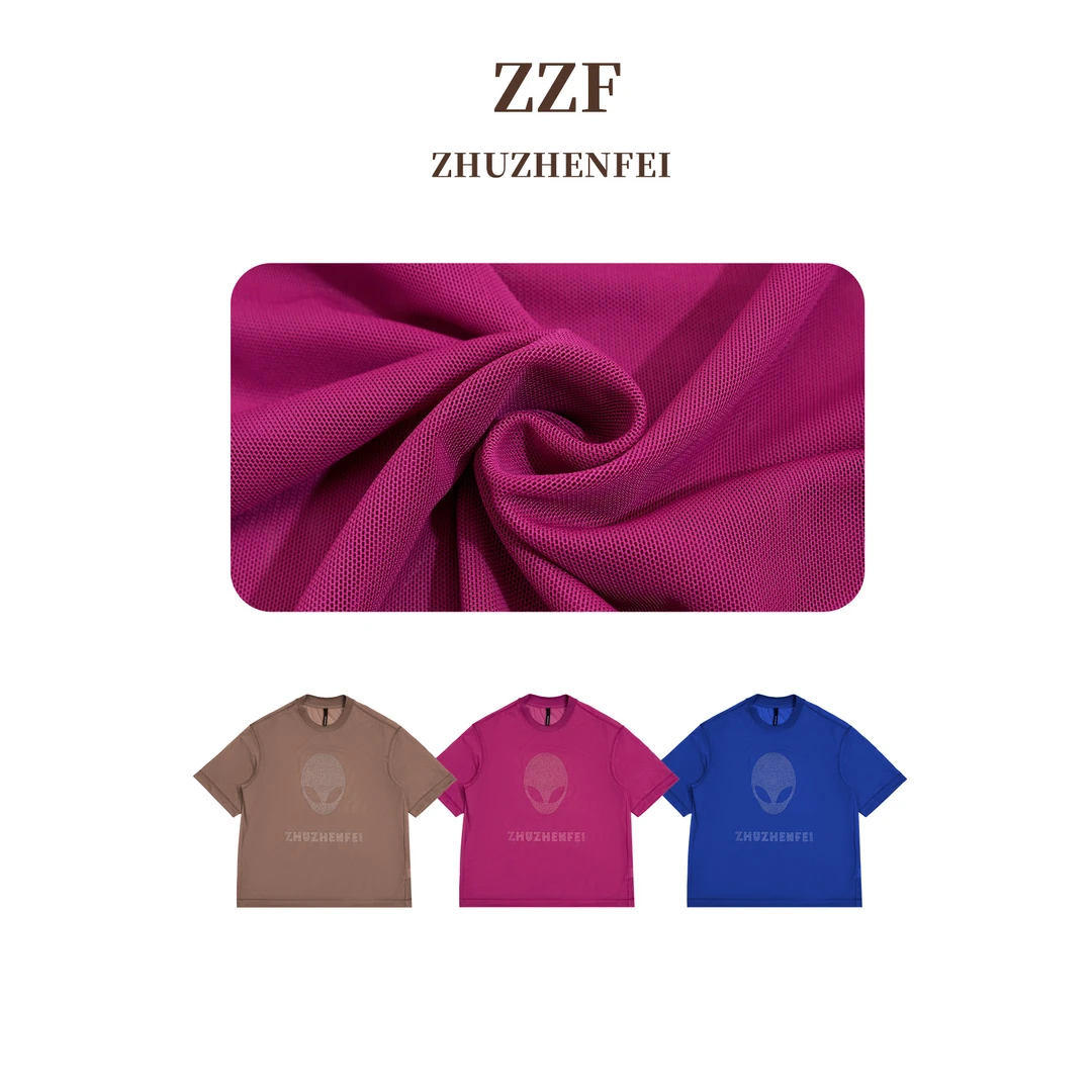 ZHUZHENFEI【洞布T】烫钻宽松百搭三色显瘦个性T恤Z352097