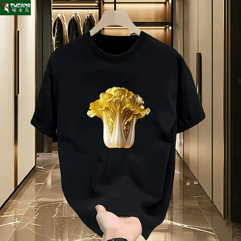 2025新款纯棉短袖创意个性印花T恤百搭宽松半袖圆领男士潮牌上衣