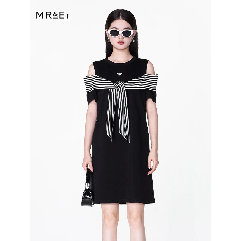 【小余专属】【福利清仓】假两件拼接露肩连衣裙休闲气质裙子R4B90463