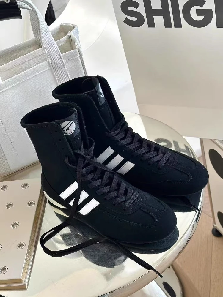 诗歌兰高帮赛车靴女2025年新款真皮百搭运动休闲德训鞋15700-201