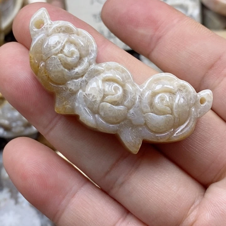 颈饰未镶嵌硅化珊瑚（珊瑚玉）