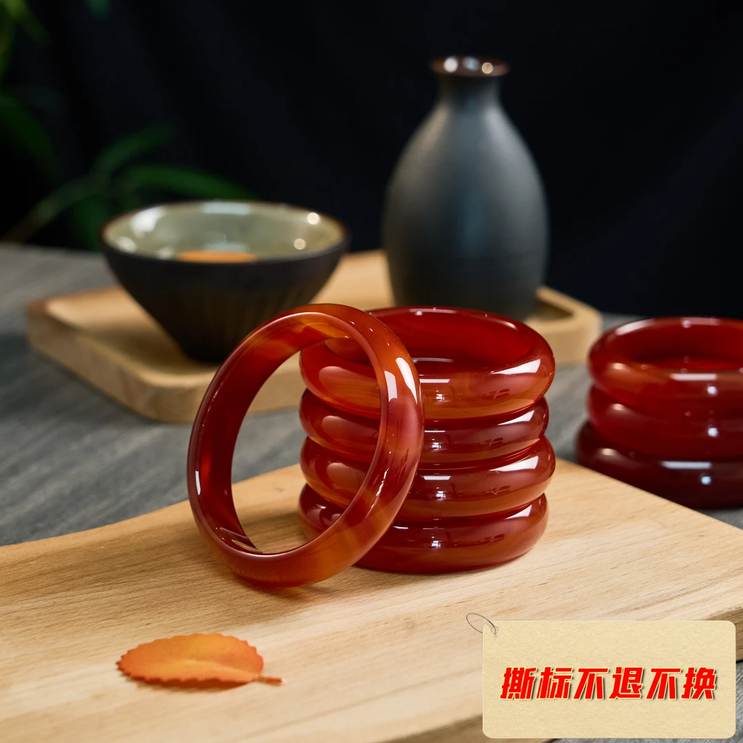 石惑珠宝丨玛瑙手镯-红玛瑙宽条-多样性发一