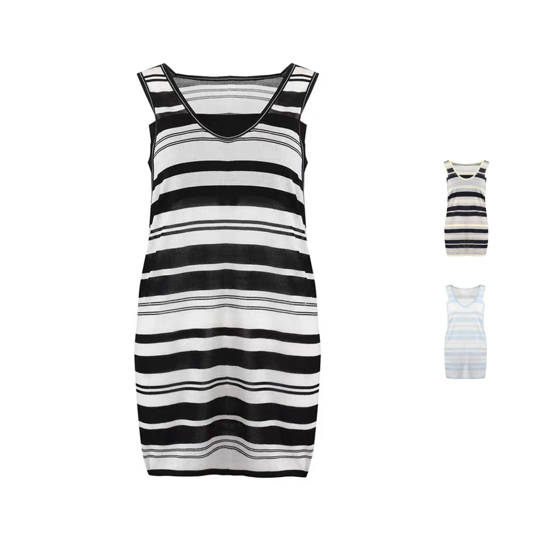 MAKE IF   25秋季新品条纹休闲U型领女装宽松极简慵懒连衣裙