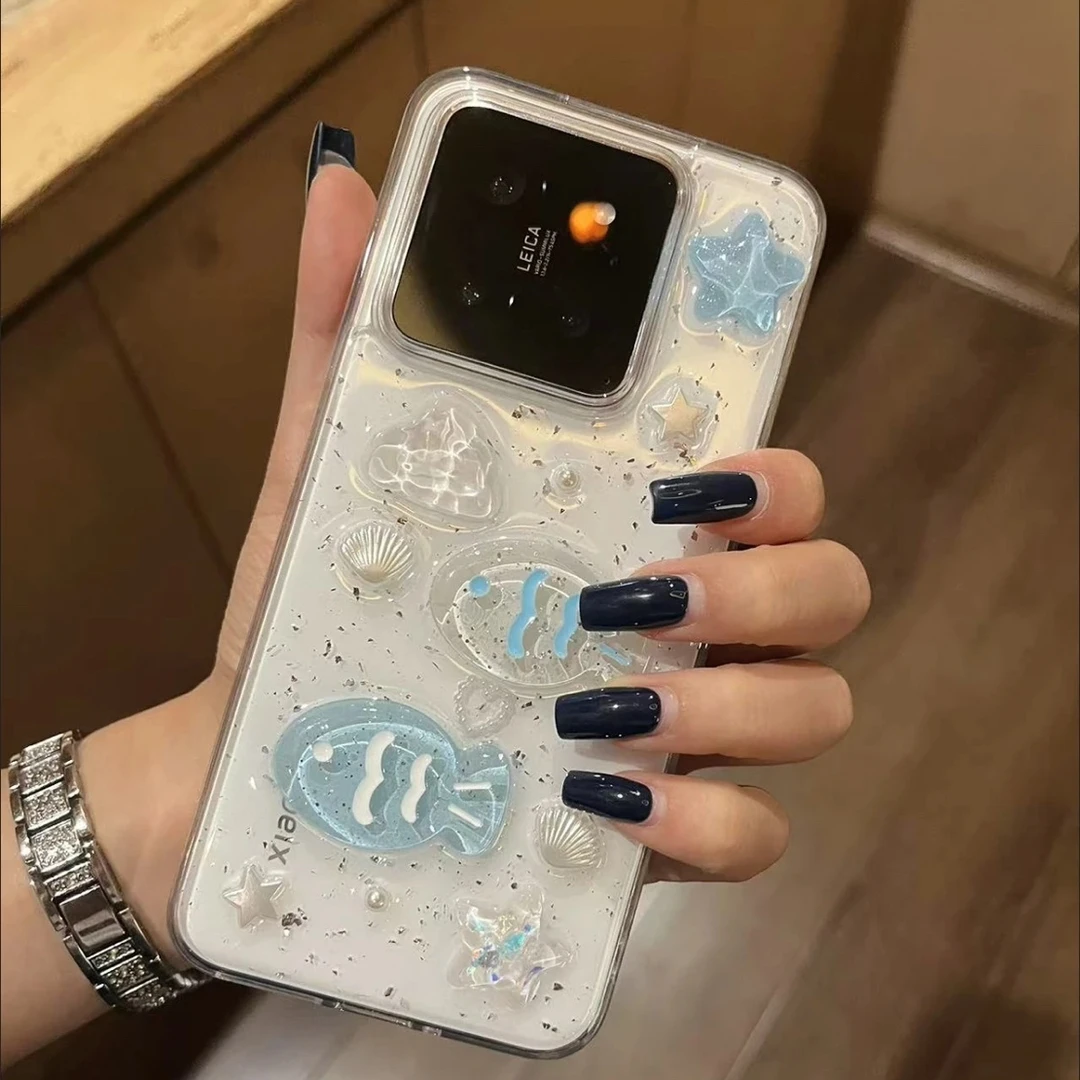 海洋可爱网红小鱼适用小米红米15手机壳14/防摔tubro4K80软note15