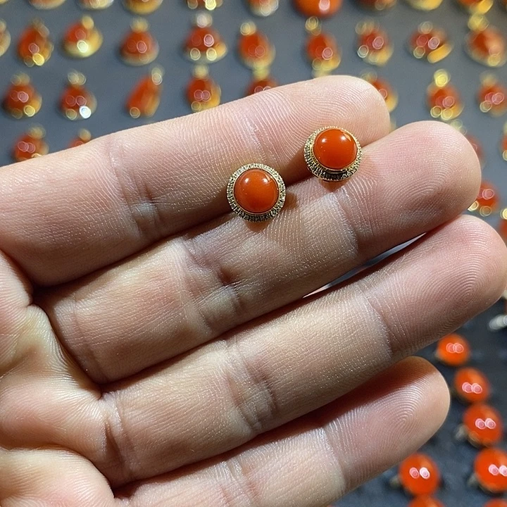 南红玛瑙耳饰18K金镶嵌用****9