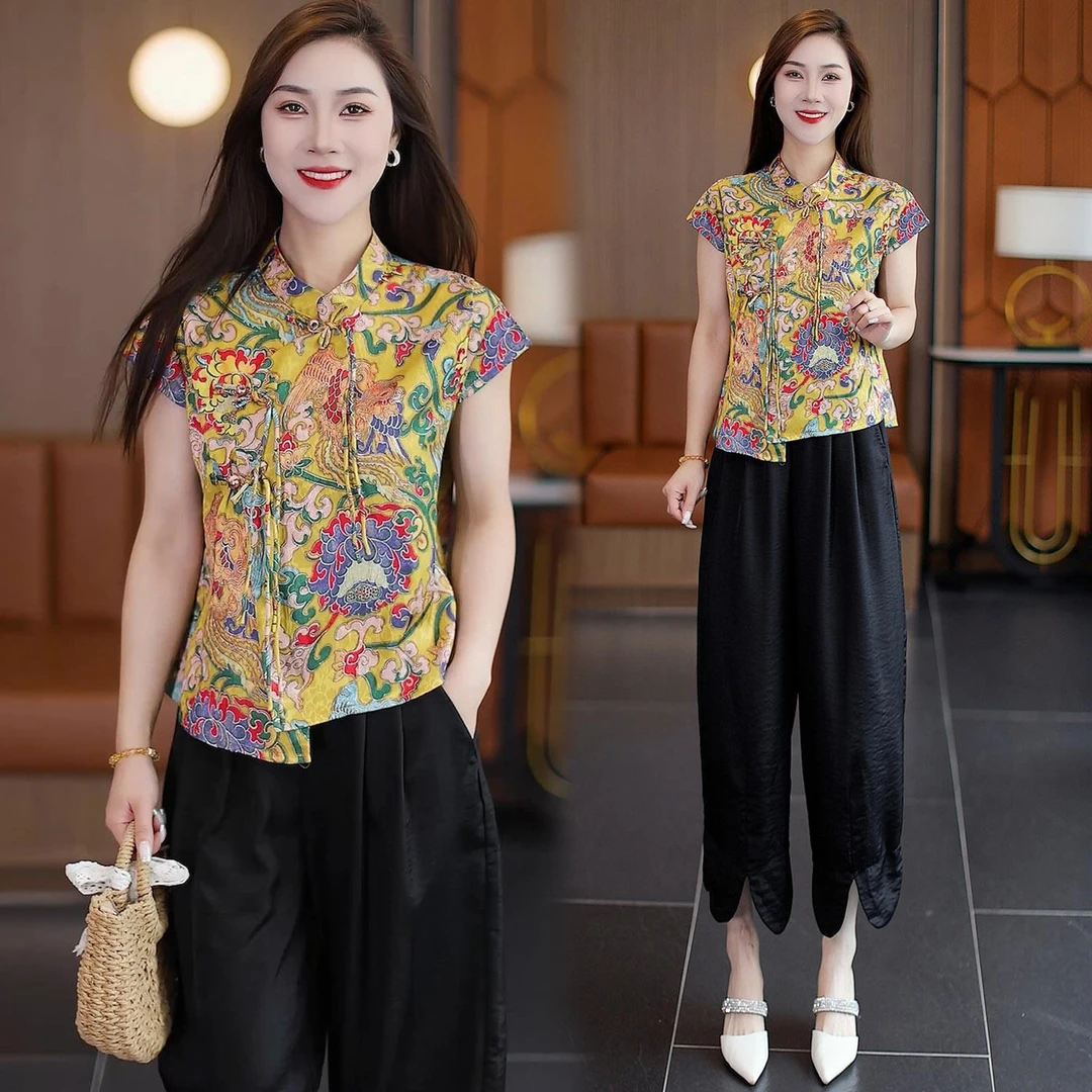 新中式盘扣衬衣女短上衣2025夏装小衫今年流行爆款薄上衣国风衬衫