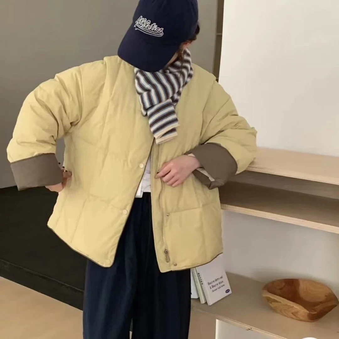 初冬时尚小个子韩版撞色减龄羽绒服  嘉嘉1