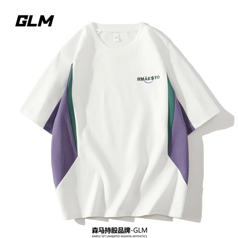 GLM凉感短袖t恤男士夏季新款潮流百搭拼接圆领半袖薄款体恤上衣服