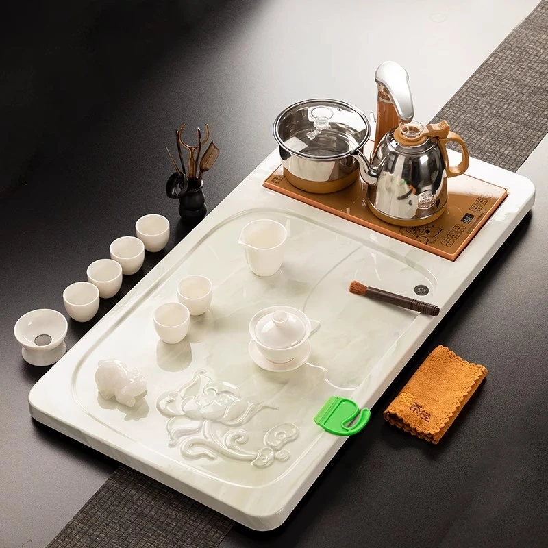 玉石茶盘家用客厅办公室现代简约轻奢高档茶台泡茶茶道排水茶托盘