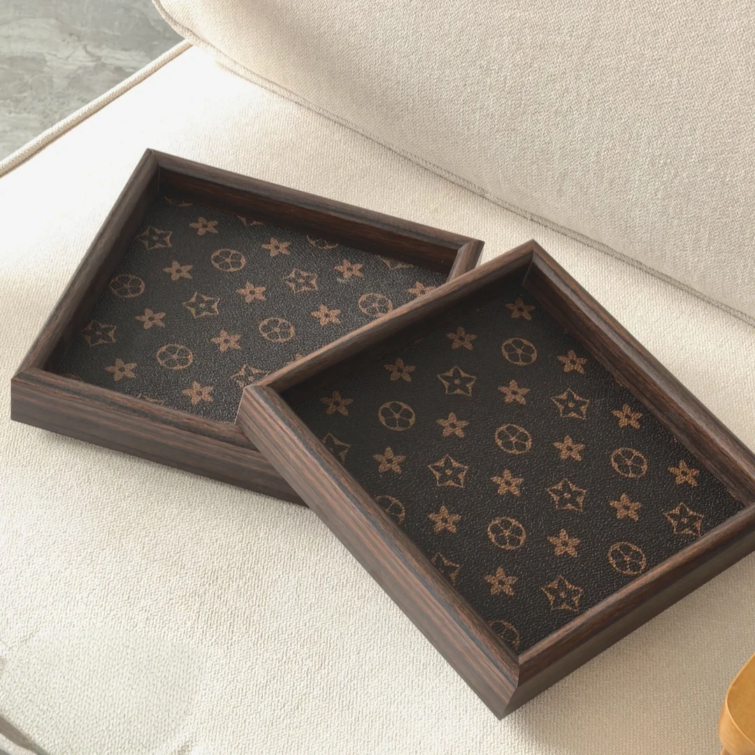 【两个装】复古老花正方形轻奢首饰收纳酒杯茶水文玩茶托盘家用L