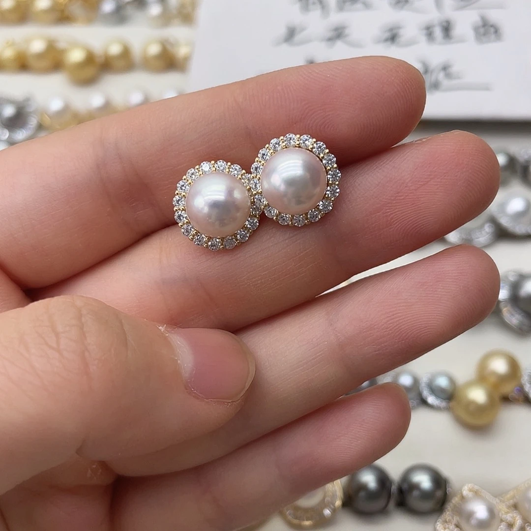 银S925镶嵌海水珍珠耳饰