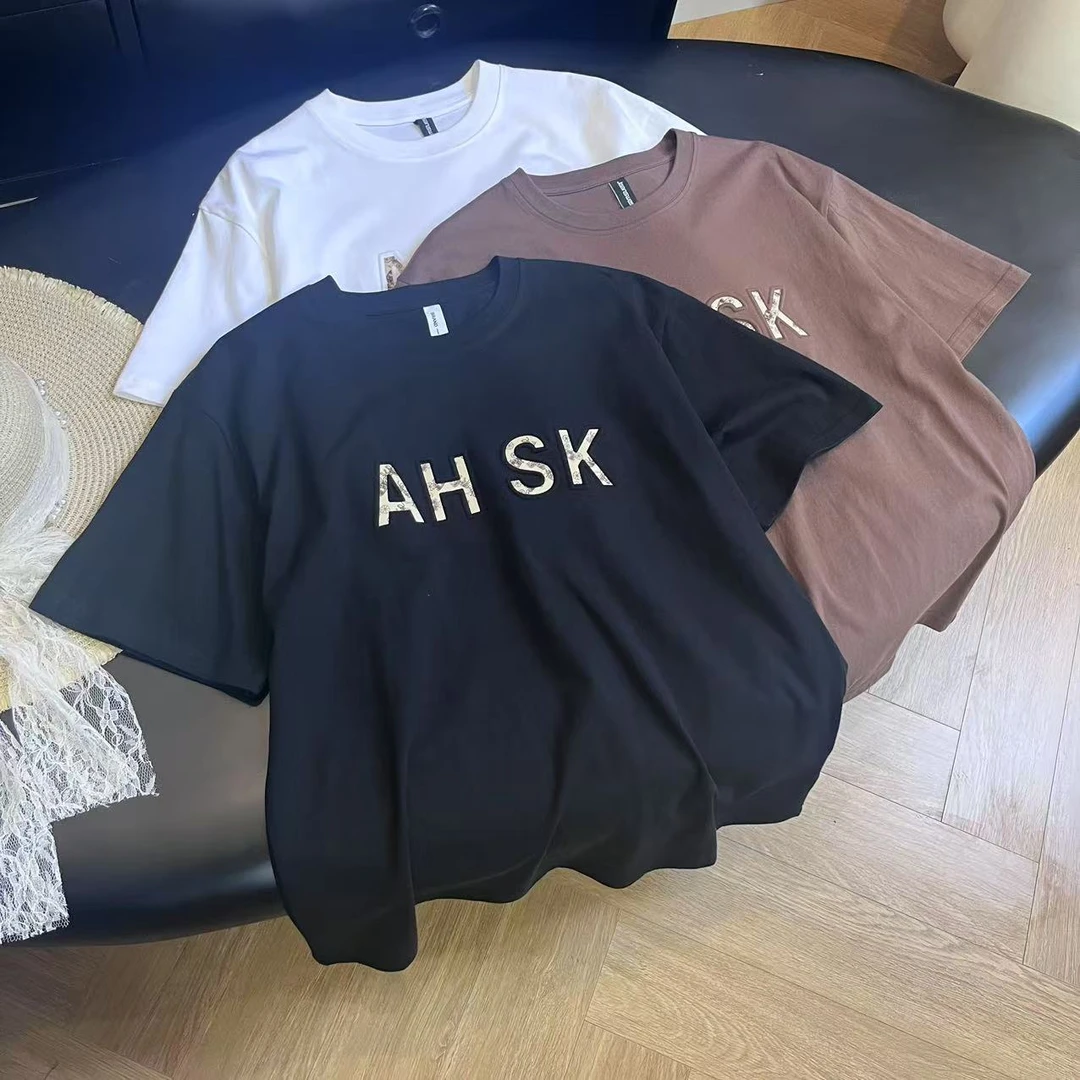 纯棉~法式简约时尚气质百搭圆领字母短袖T恤H7158