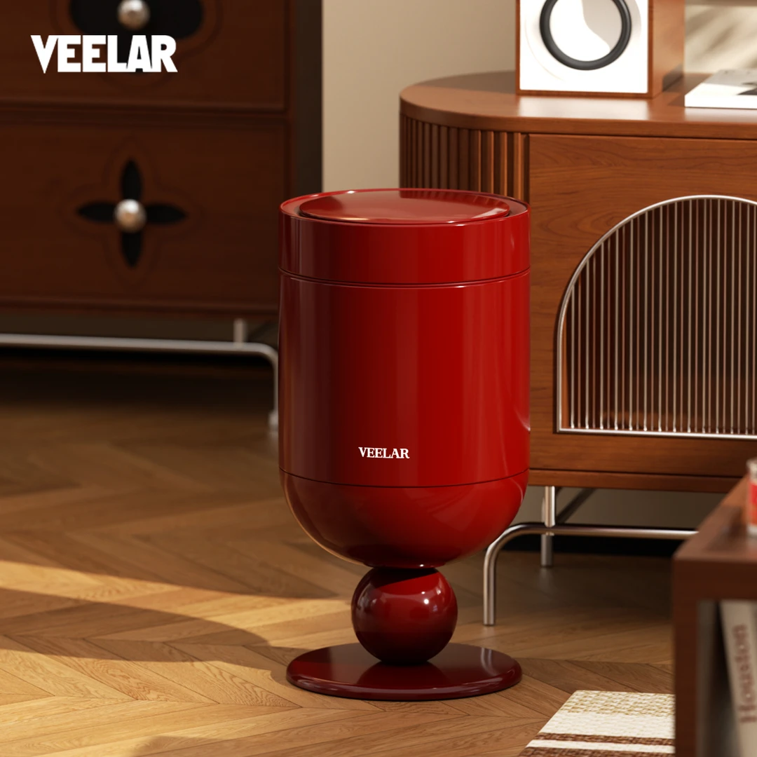 VEELAR感应垃圾桶智能客厅高脚酒杯家用2025新款中古风高颜值复古