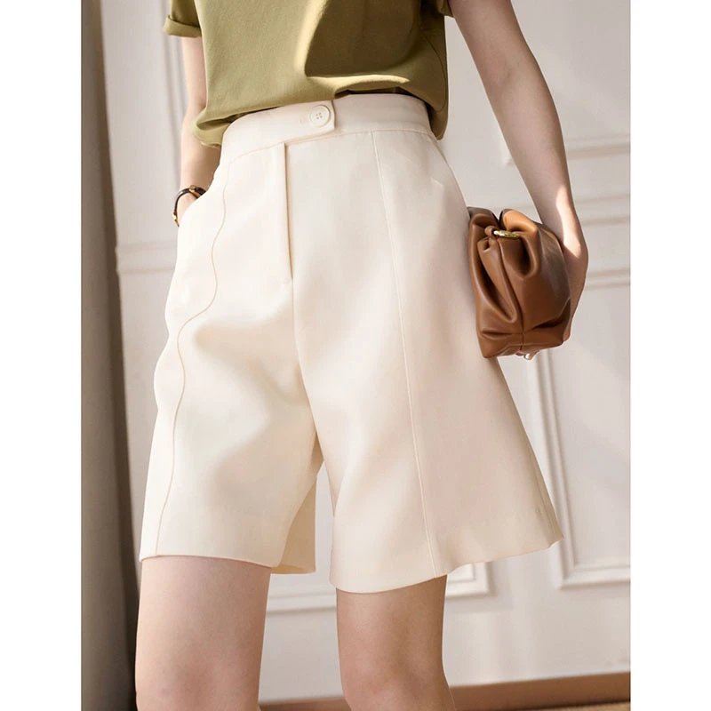 2023年夏季帅气潇洒利落复古气质飒爽感H型显瘦高腰五分裤0225