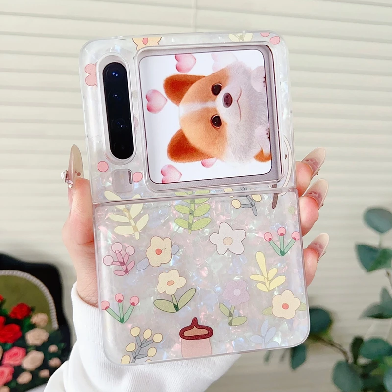 小清新花草贝壳适用华为purax手机壳透明Pura蝴蝶结X阔折叠典藏版