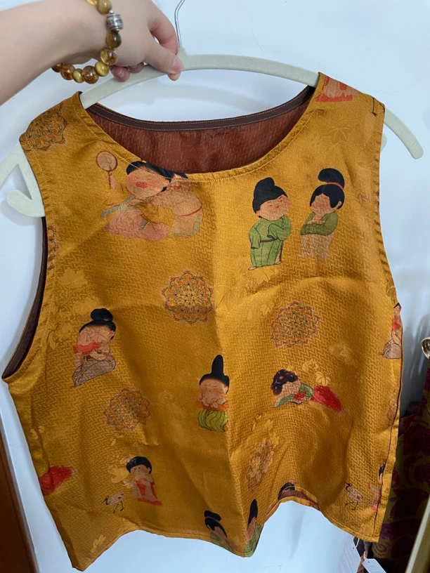 桑蚕丝香云纱金色小唐人背心马甲