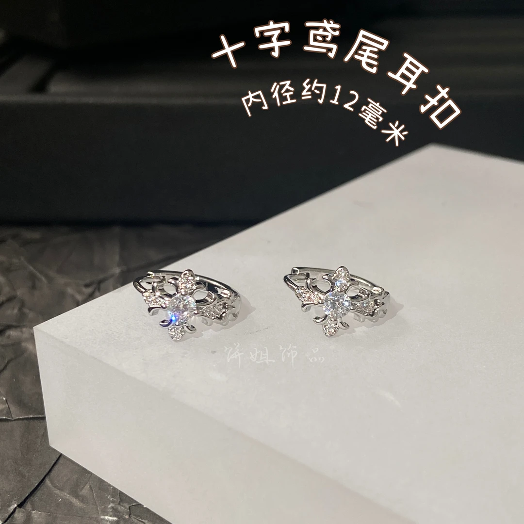 铜合金耳饰 Y309 十字鸢尾耳扣耳垂扣内径约12mm 小众百搭休闲风