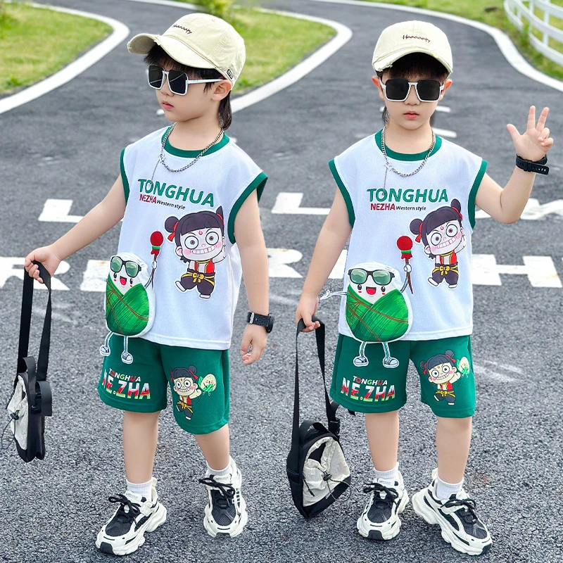 男童夏装套装2025年款宝宝夏季薄款衣服哪吒儿童服装痞帅炸街童装