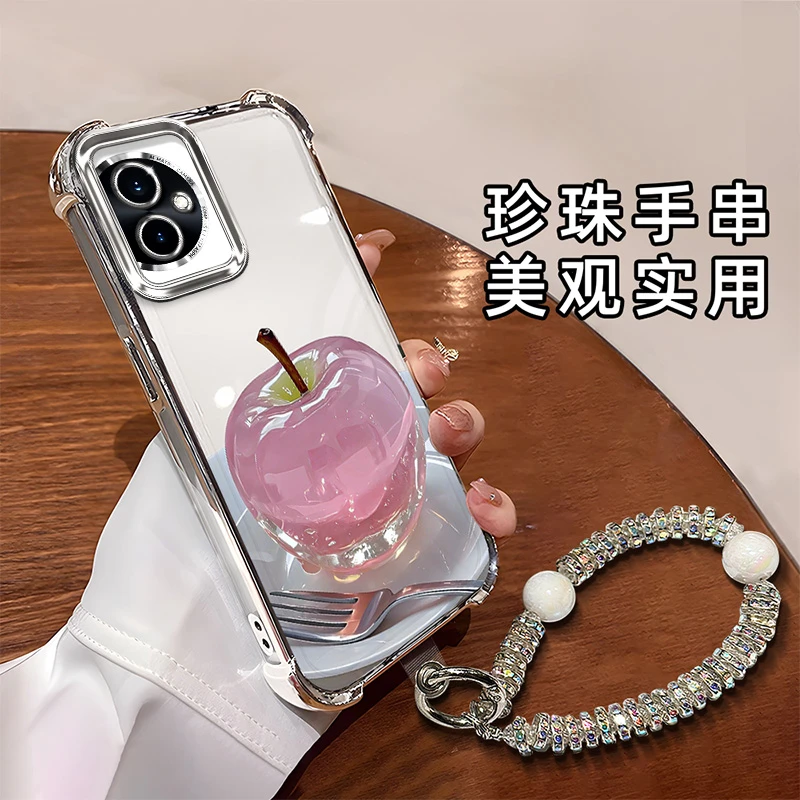 适用于【华为】荣耀100时尚创意水晶苹果全包电镀四角防摔手机壳