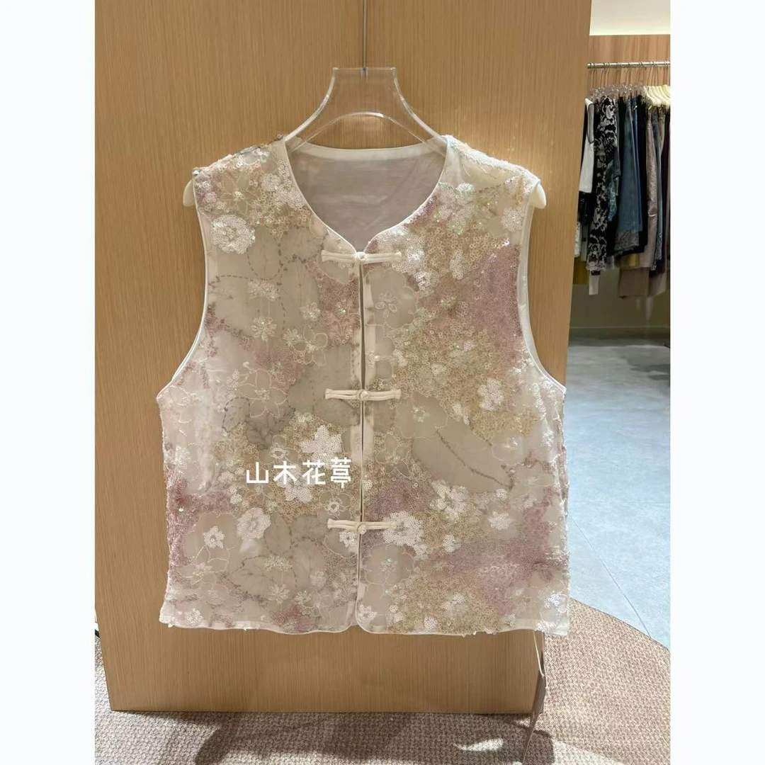 819 夏季女网红开衫薄款马夹免烫常规复古刺绣绣花气质RY2530396